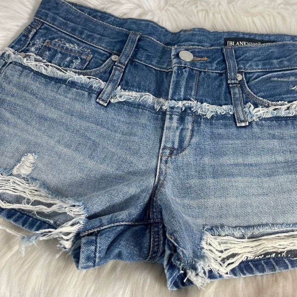 Blank NYC Distressed Denim Ripped Patch‎ Cutoff Shorts Sz 27